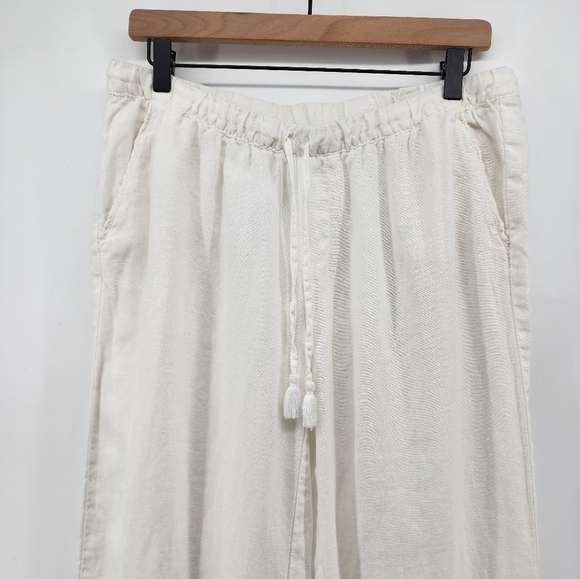 Garnet Hill White Cropped 100% Linen Pants Size 8 - Picture 3 of 12